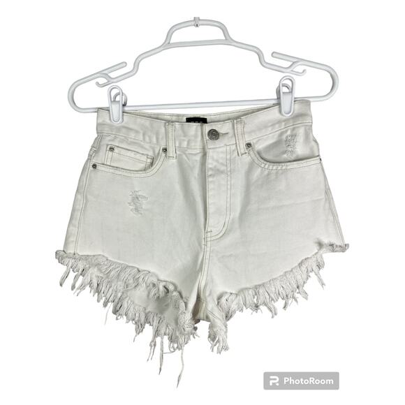 BDG Urban Outfitters White High Rise Cheeky Shorts Cut Off Raw Hem Size 25 - Picture 1 of 7